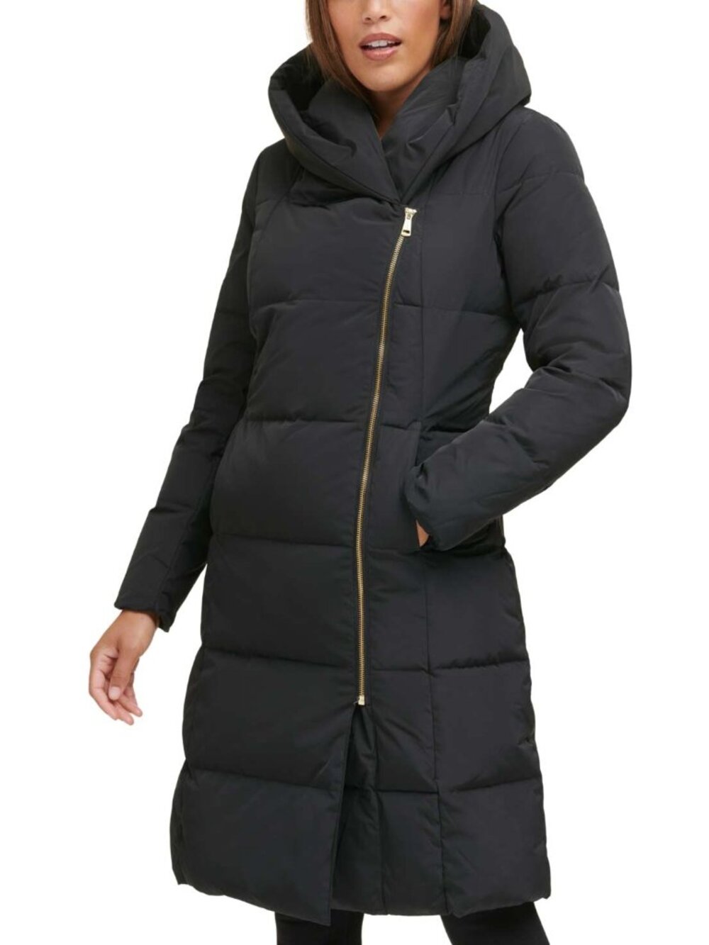 Cole Haan Signature Asymmetrical Pillow-Collar Down Black Puffer Coat - 2XL